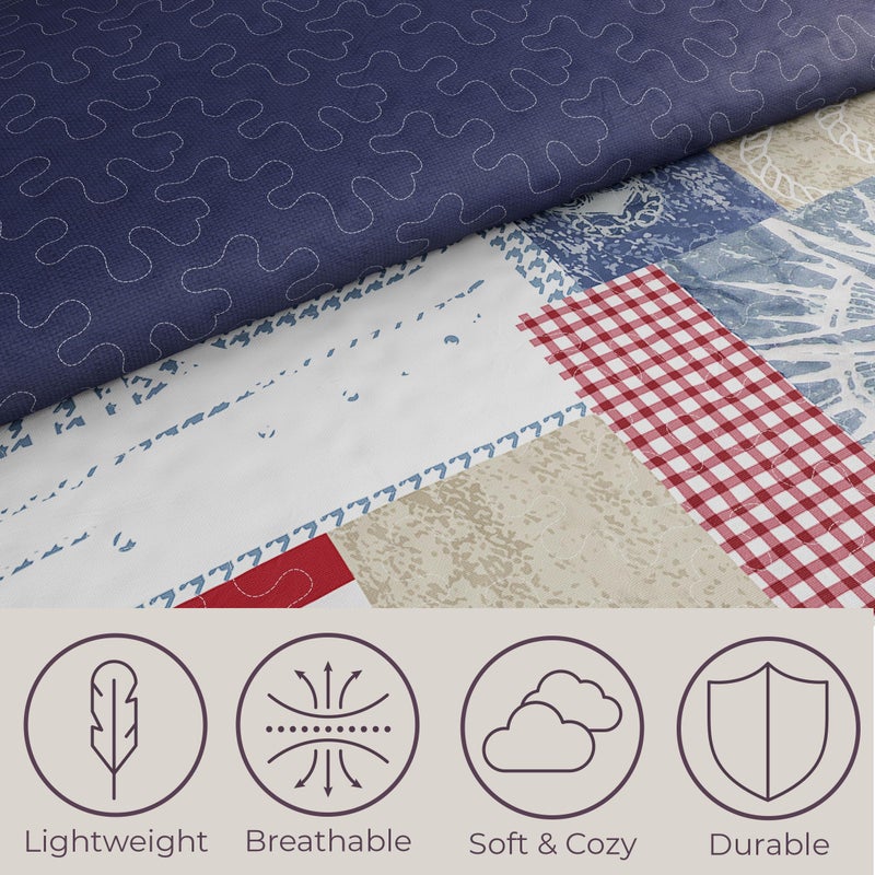 Lavish Home 2-Piece Quilt Set - Nautical Americana Patchwork Print All-Season Soft Microfiber Bedspread - Twin Bedding with Pillow Sham by Lavish Home - Image 3